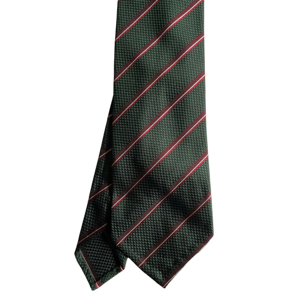 Regimental Textured Silk Tie - Untipped - Dark Green/Burgundy