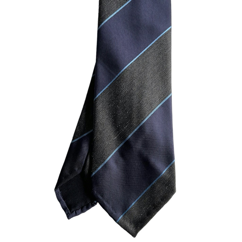Regimental Silk/Wool Tie - Untipped - Navy Blue/Light Blue/Dark grey