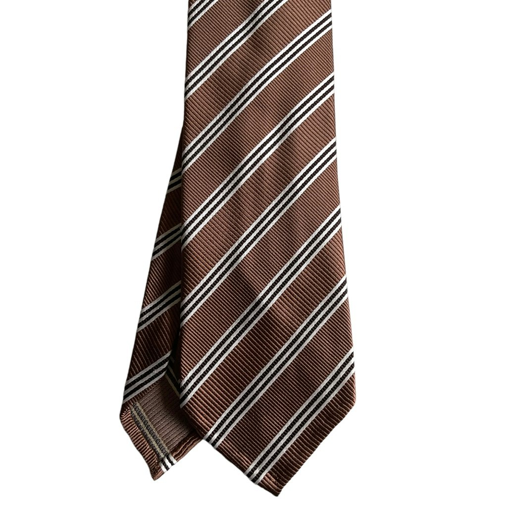 Regimental Silk Tie - Untipped - Light Brown/White/Brown