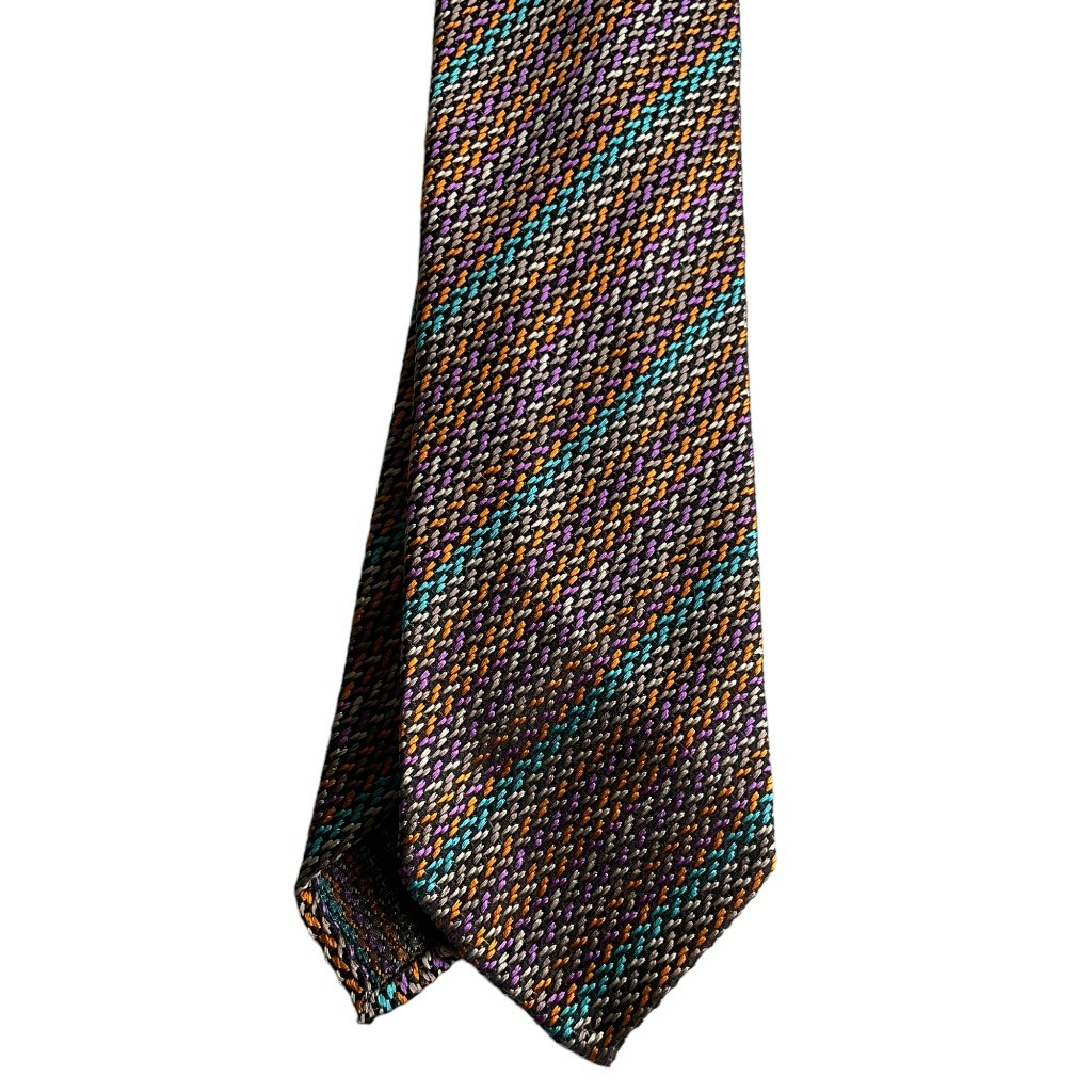 Regimental Silk/Linen Tie - Untipped - Orange/Beige/Purple/Turquoise