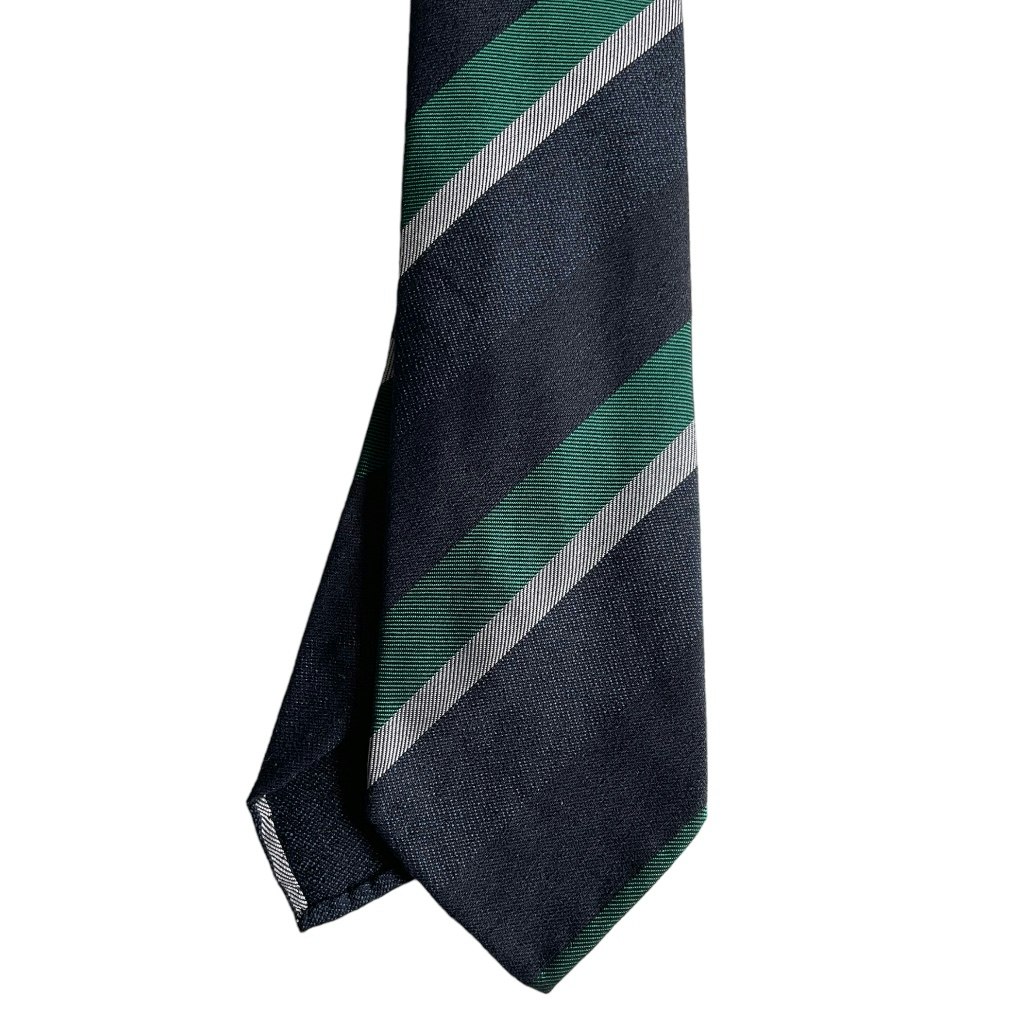 Regimental Silk Tie - Untipped - Navy Blue/Green/White