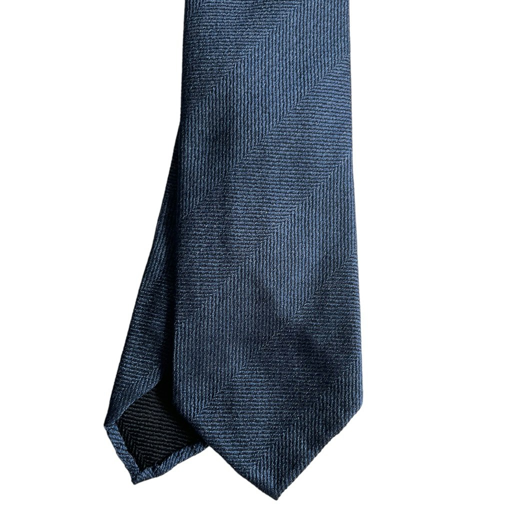 Herringbone Silk/Wool Tie - Untipped - Light Navy Blue