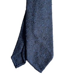 Herringbone Shantung Silk/Linen Tie - Untipped - Navy Blue