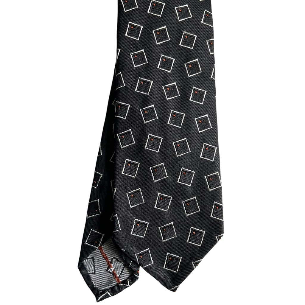 Square Silk Tie - Untipped - Black/White/Orange