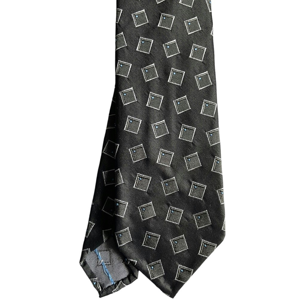 Square Silk Tie - Untipped - Olive Green/White/Light Blue