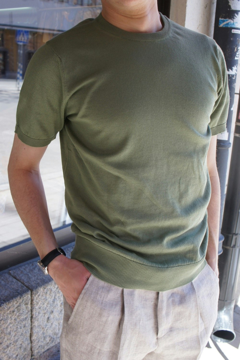 Knitted T-Shirt - Olive Green