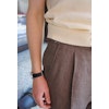 Solid Linen Trousers - High Waist - Brown