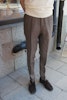 Solid Linen Trousers - High Waist - Brown