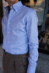 Solid Herringbone Twill Shirt - Button Down - Light Blue