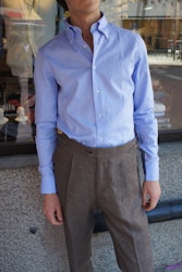 Solid Herringbone Twill Shirt - Button Down - Light Blue