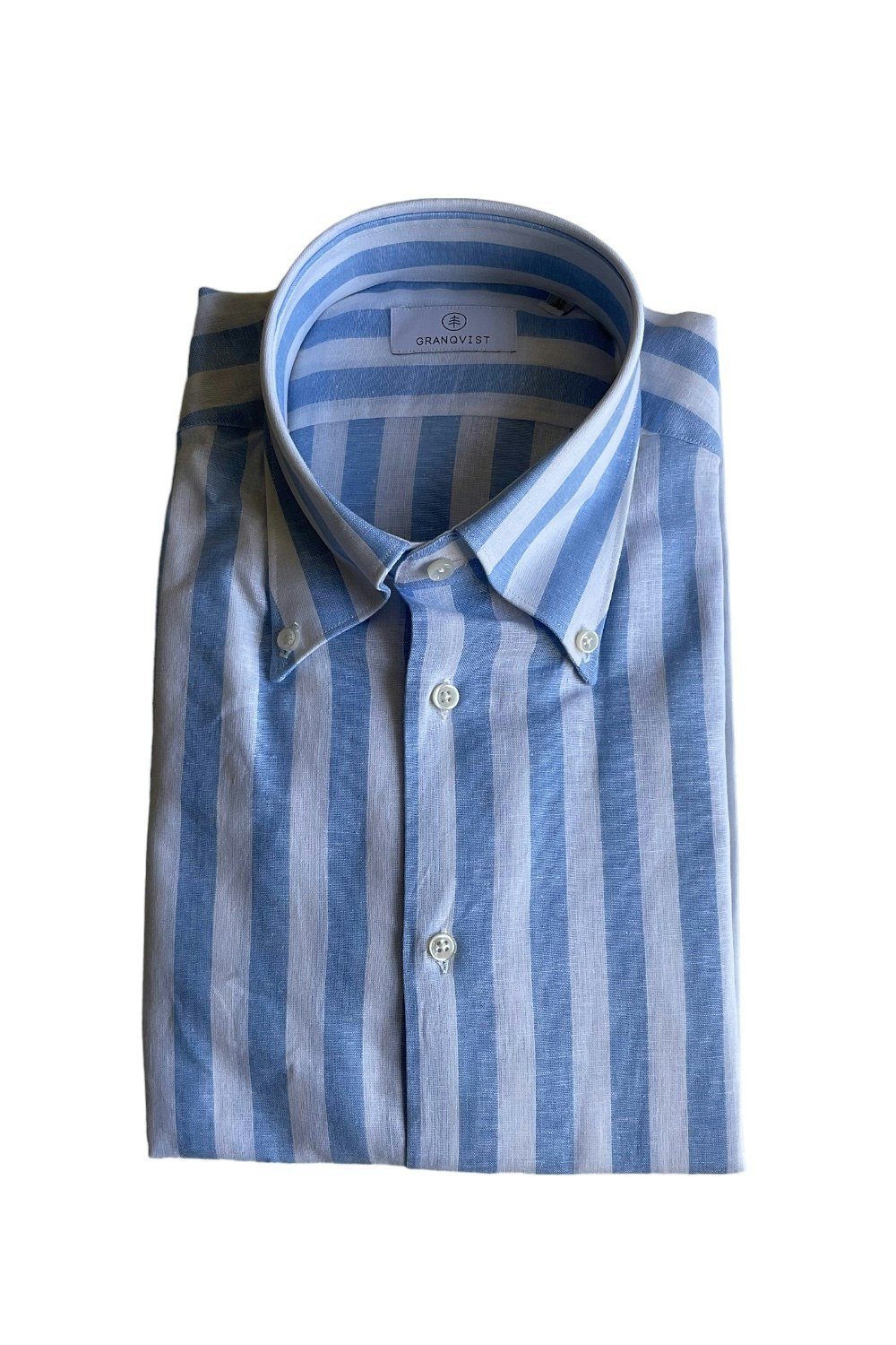 Wide Striped Linen/Cotton Shirt - Button Down - Light Blue/White