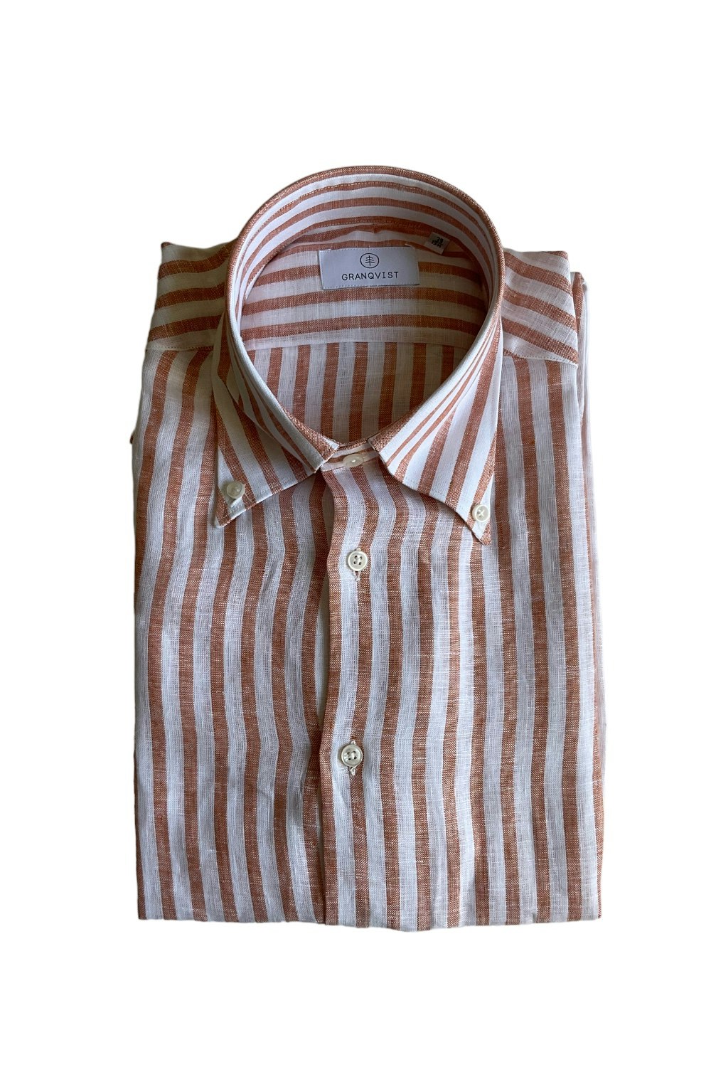 Bengal Stripe Linen Shirt - Button Down - Orange/White