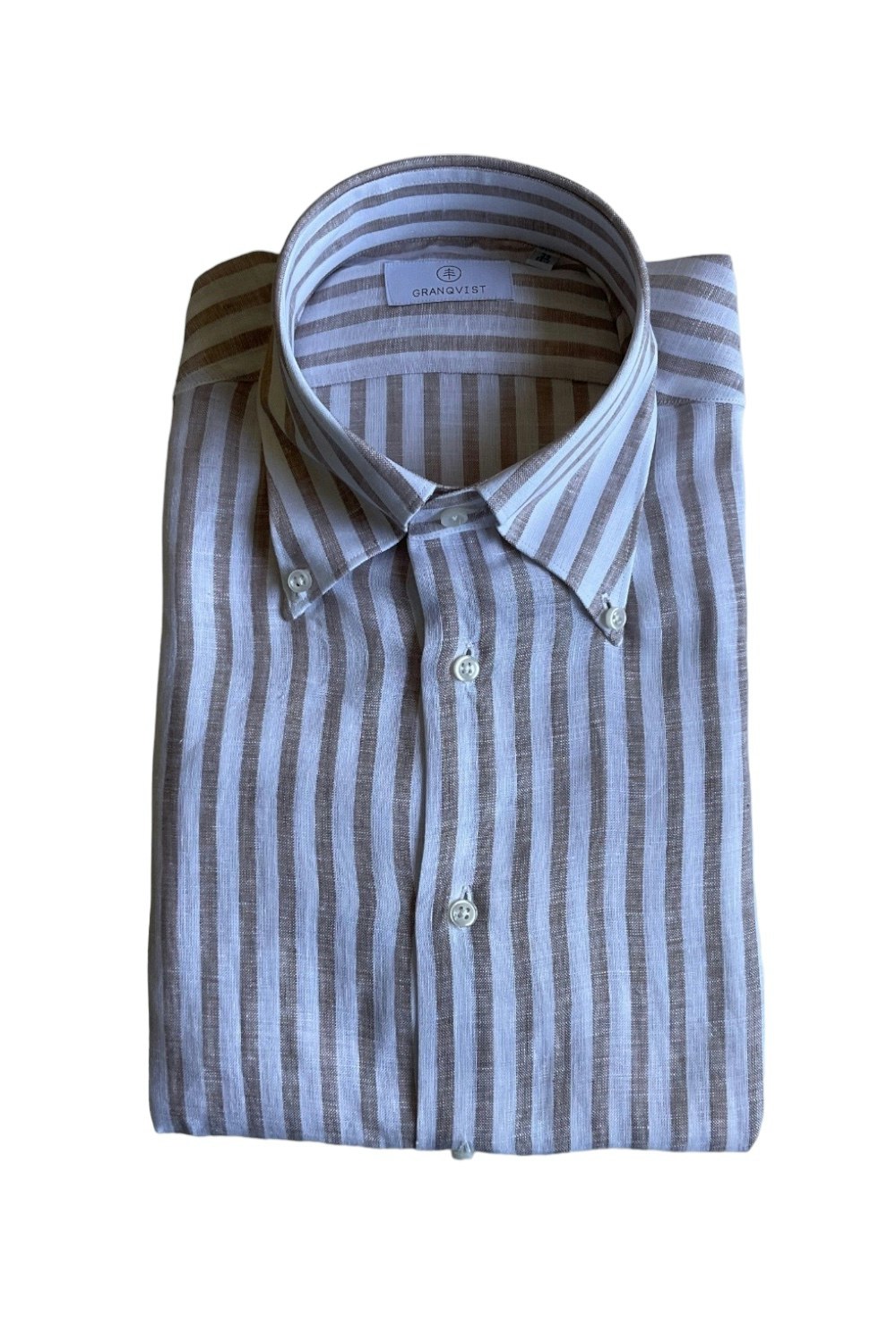 Bengal Stripe Linen Shirt - Button Down - Light Brown/White