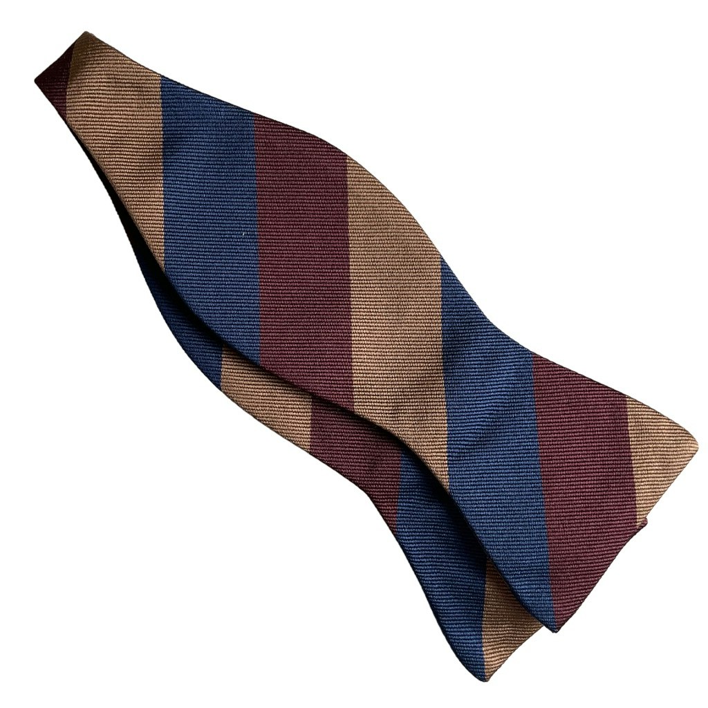 Regimental Rep Silk Bow Tie - Navy Blue/Brown/Light Brown