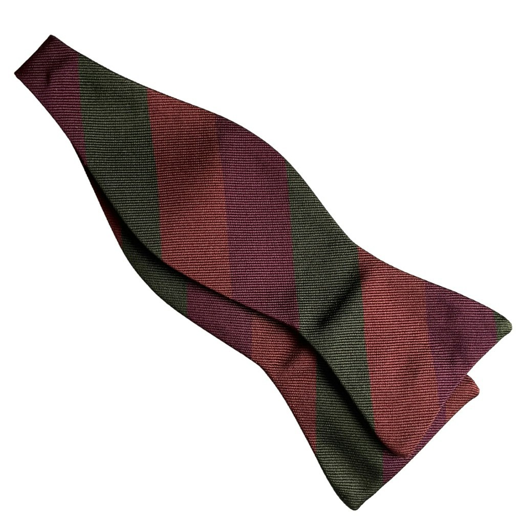 Regimental Rep Silk Bow Tie - Burgundy/Green/Brown