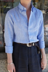 Solid Linen Shirt - Button Down - Mid Blue