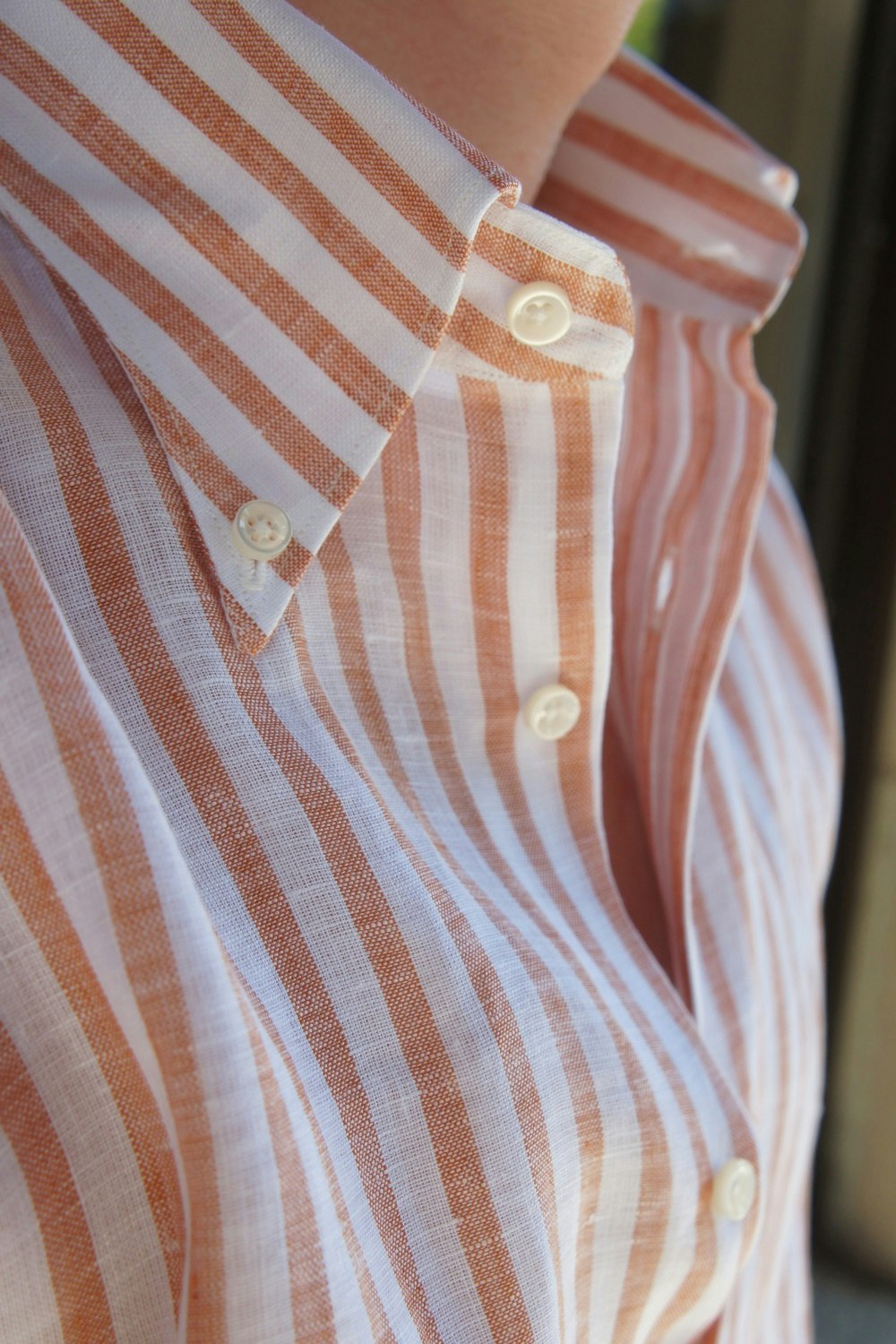 Bengal Stripe Linen Shirt - Button Down - Orange/White