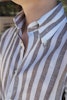 Wide Striped Linen/Cotton Shirt - Button Down - Brown/White