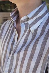 Wide Striped Linen/Cotton Shirt - Button Down - Brown/White