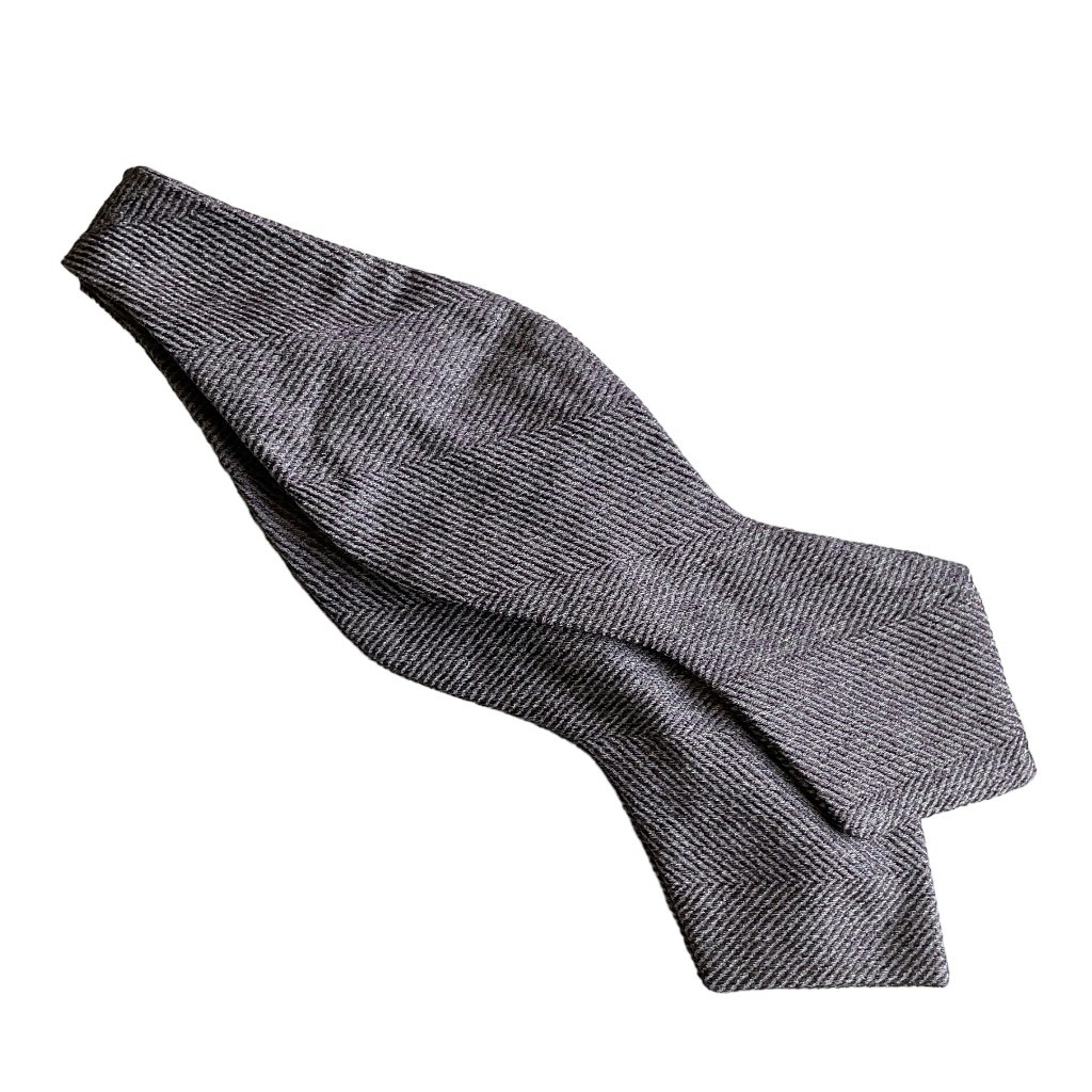 Herringbone Silk Bow Tie - Purple/Grey