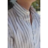 Pinstripe Linen Shirt - Button Down - White/Olive Green