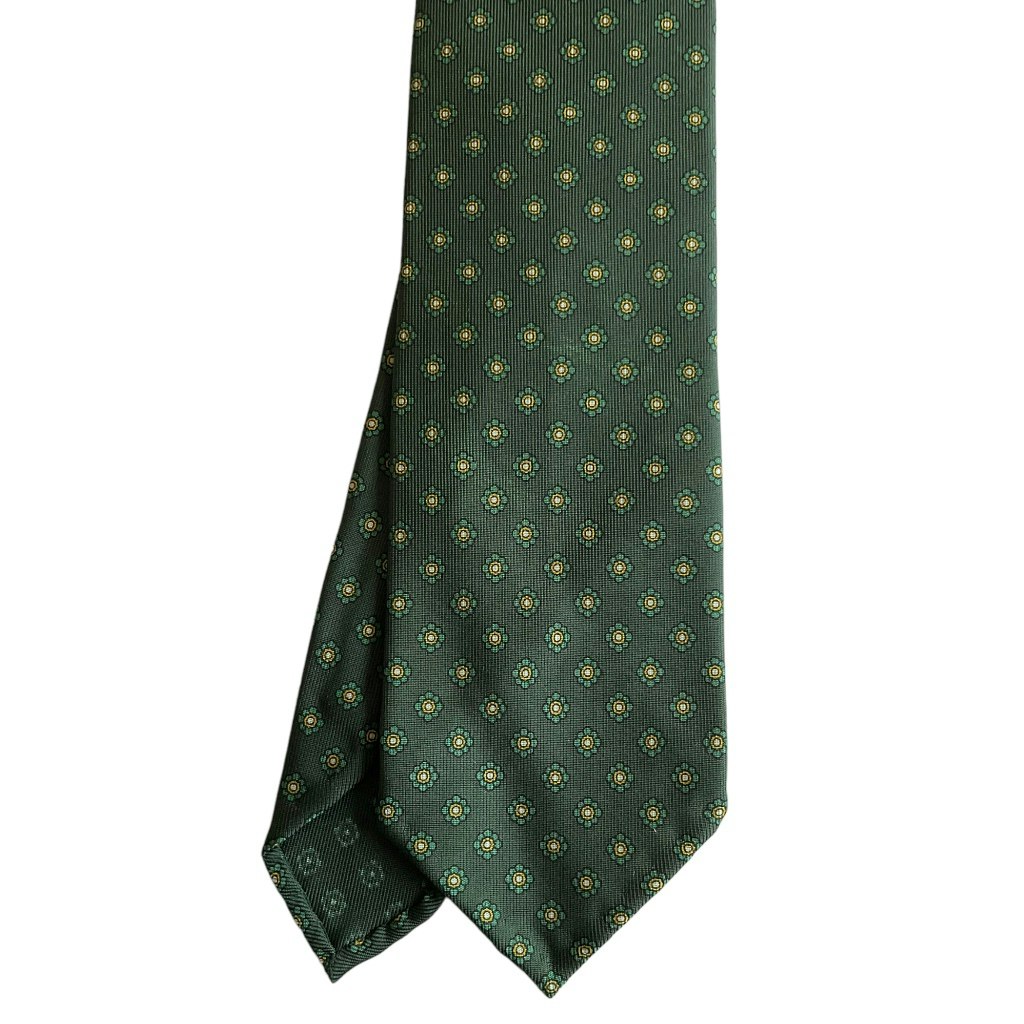Floral Printed Silk Tie - Untipped - Green/Yellow