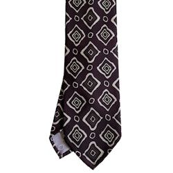 Large Patterned Printed Silk Tie - Untipped - Brown/White/Olive Green