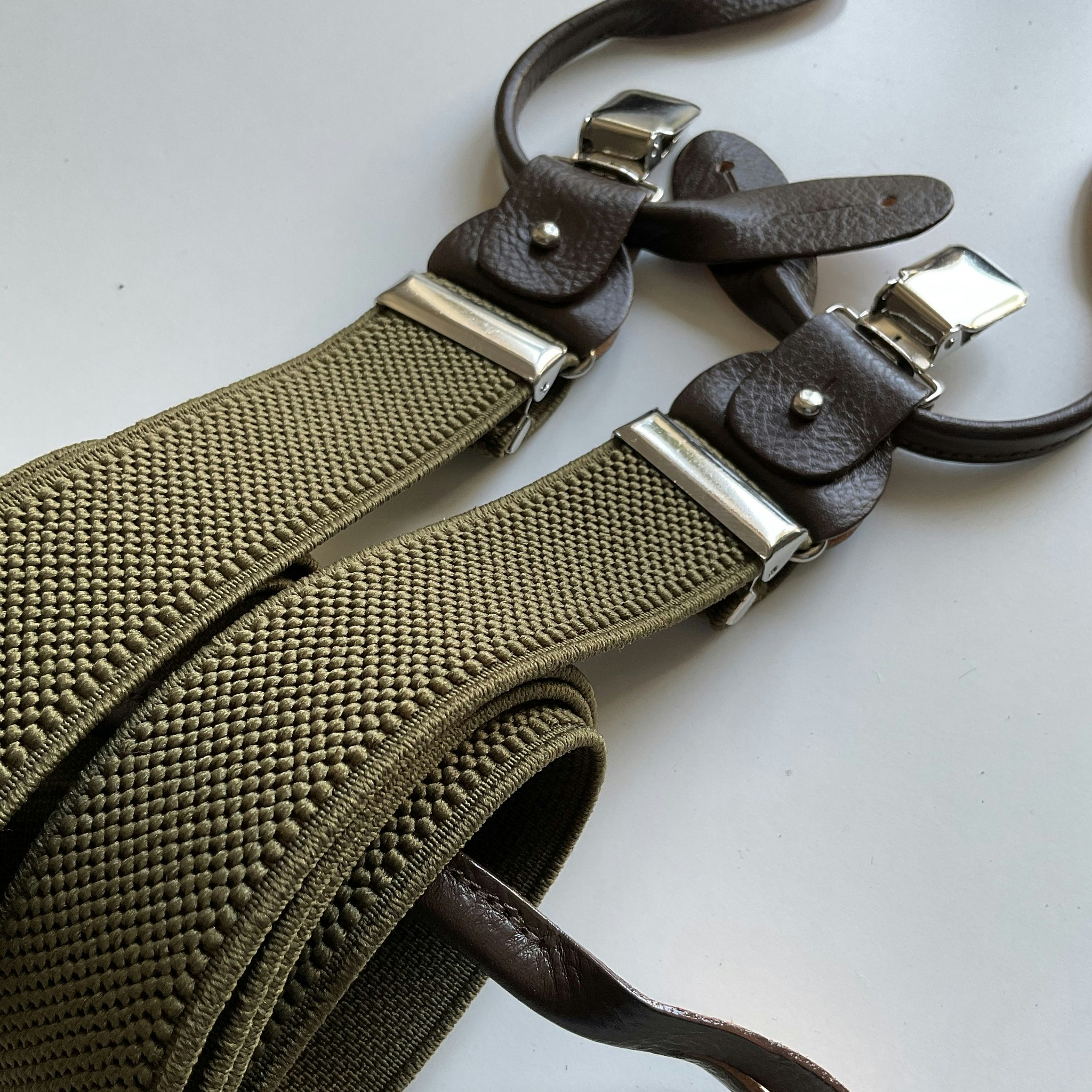 Solid Textured Suspenders Stretch - Olive Green