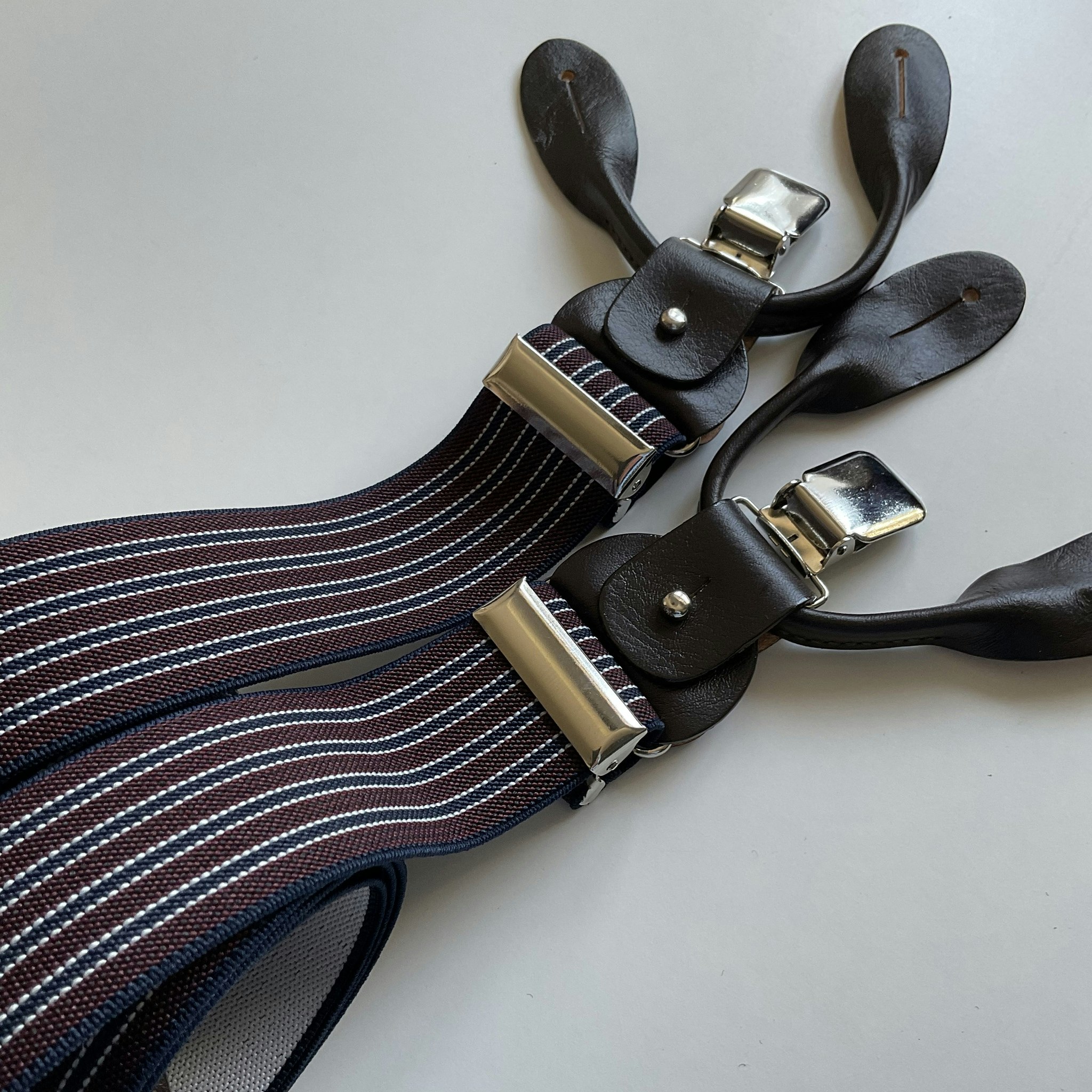 Regimental Suspenders Stretch - Navy Blue/Burgundy/White