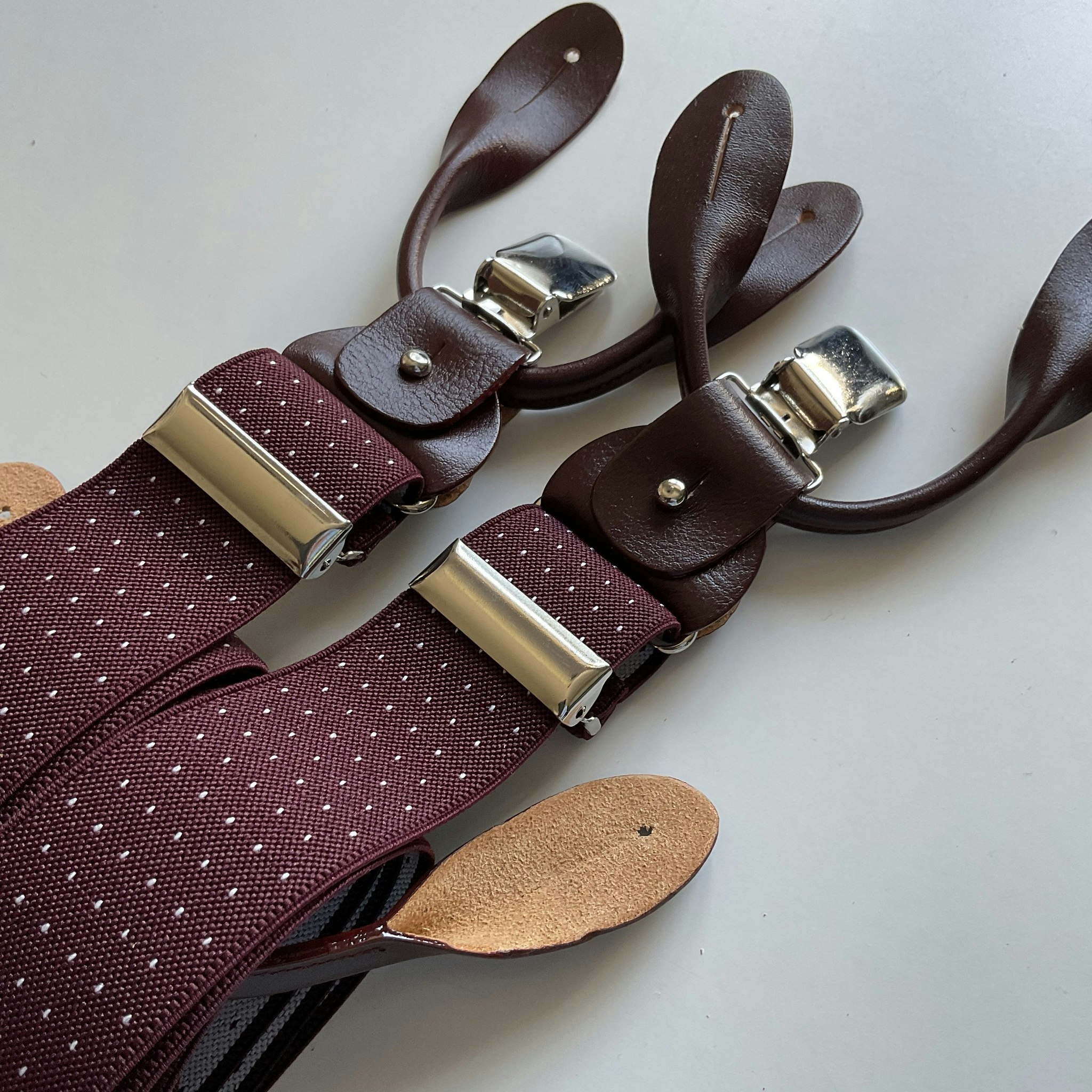 Pindot Suspenders Stretch - Burgundy/White