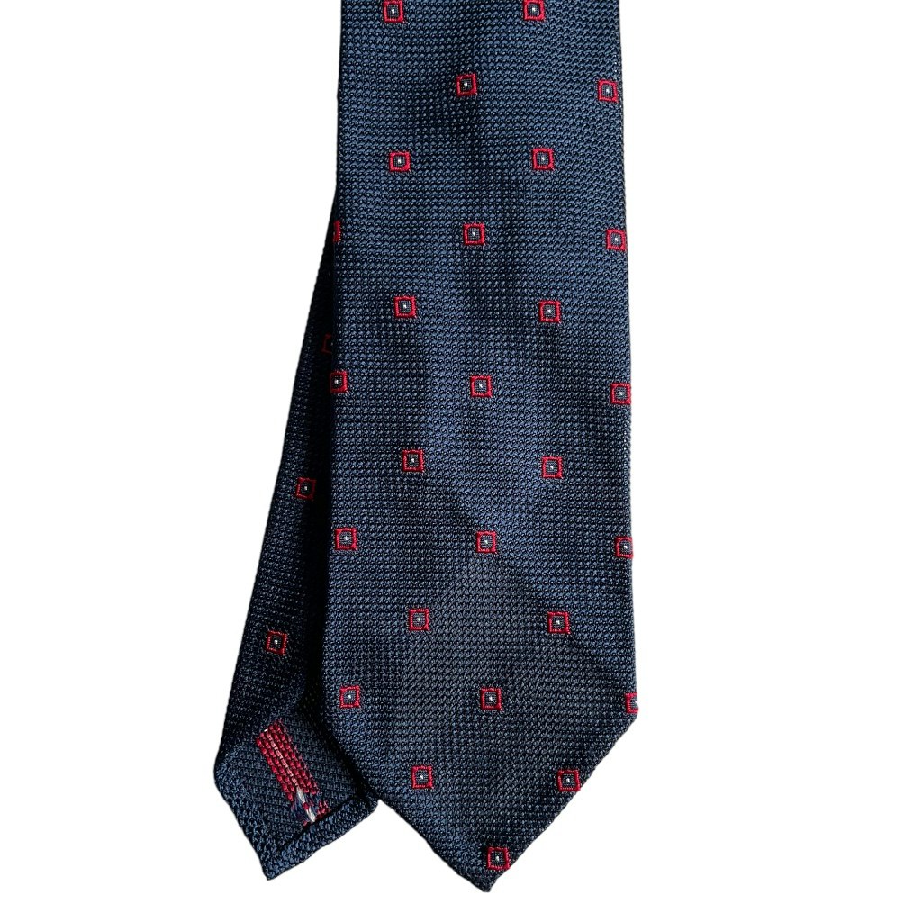 Square Silk Grenadine Tie - Untipped - Navy Blue/Red/White