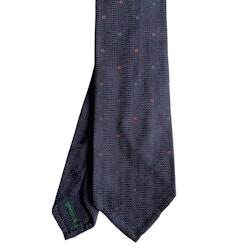 Floral Textured Garza Silk Tie - Untipped - Navy Blue/Orange/Green