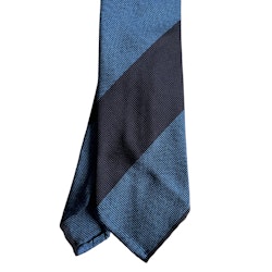 Blockstripe Silk Tie - Untipped - Navy Blue/Mid Blue
