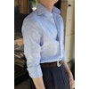 Thin Stripe Linen/Cotton Shirt - Cutaway - Light Blue/White