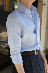 Thin Stripe Linen/Cotton Shirt - Cutaway - Light Blue/White