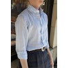 Bengal Stripe Linen Shirt - Button Down - Light Blue/White