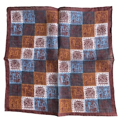 African Linen Pocket Square - Brown/Light Blue/White