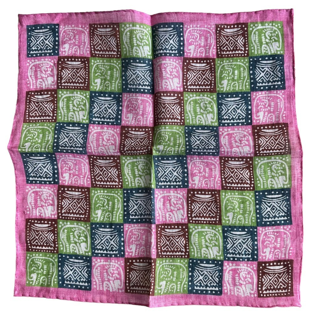 African Linen Pocket Square - Pink/Brown/Navy Blue/Green
