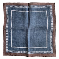 Border Linen Pocket Square - Navy Blue/Brown/White