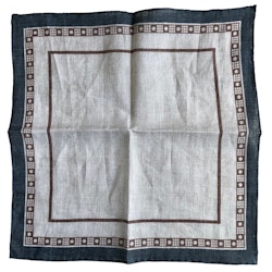 Border Linen Pocket Square - White/Brown/Navy Blue