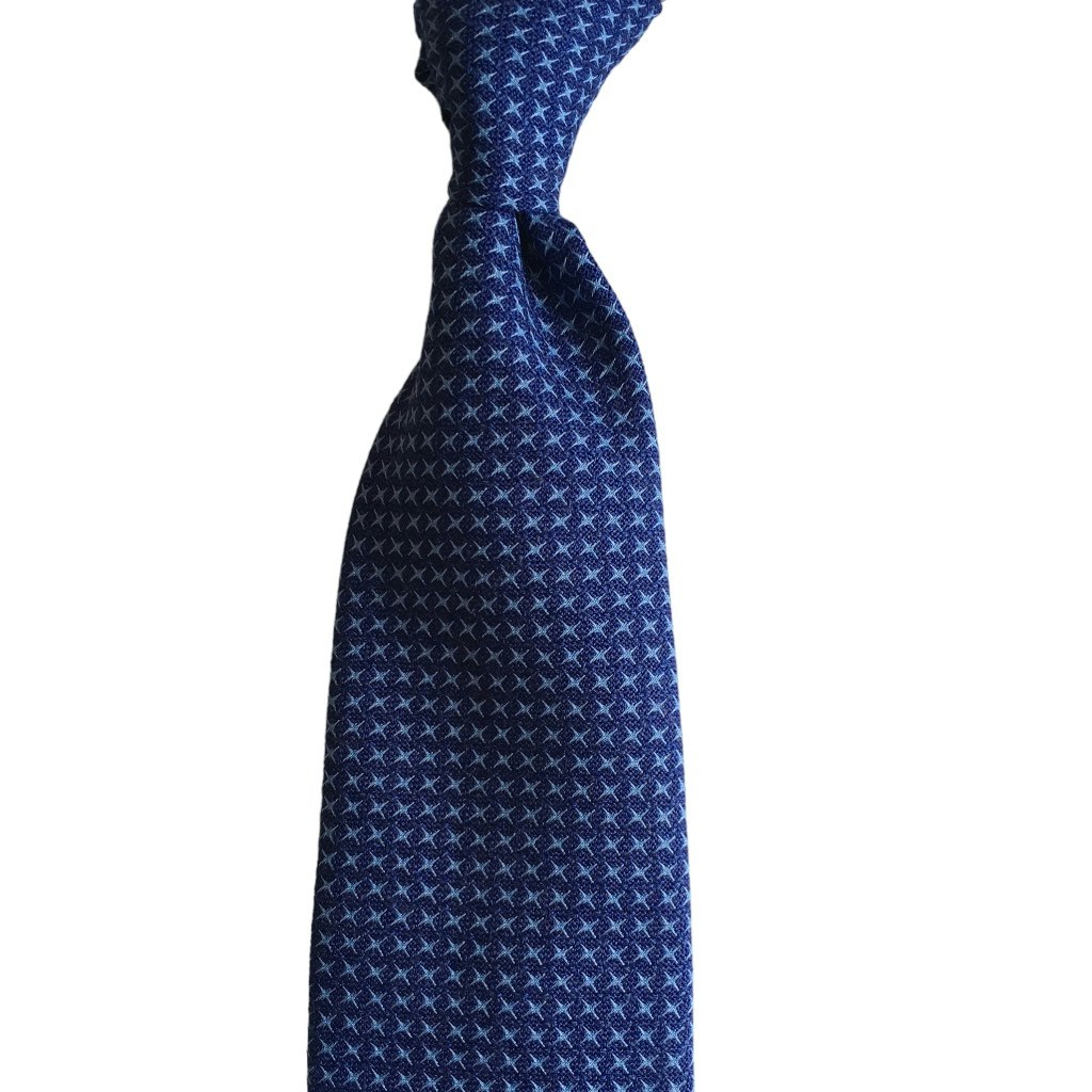 Micro Linen/Cotton Tie - Untipped - Navy Blue/Light Blue