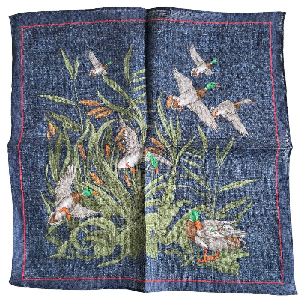 Ducks and Reed Linen Pocket Square - Navy Blue