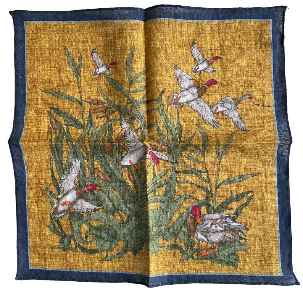 Ducks and Reed Linen Pocket Square - Yellow