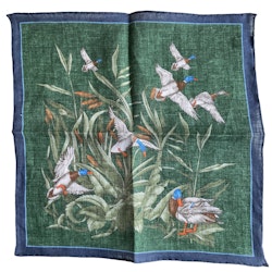 Ducks and Reed Linen Pocket Square - Dark Green