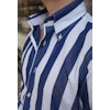 Wide Striped Poplin Shirt - Button Down - Navy Blue/White