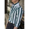Wide Striped Poplin Shirt - Button Down - Green/White
