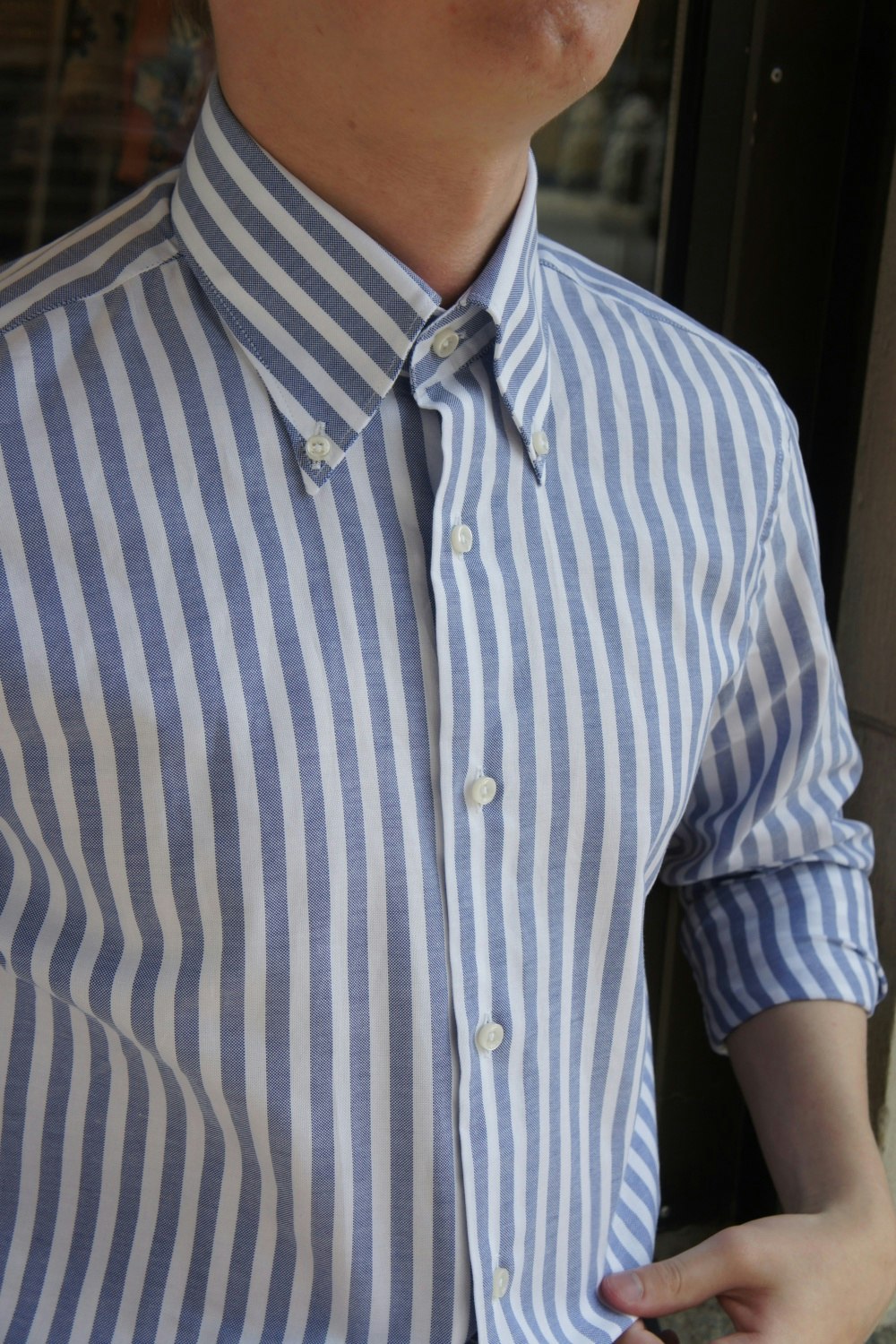 Randig Oxfordskjorta - Button Down - Mellanblå/Vit