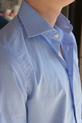 Smårutig Poplinskjorta - Cutaway - Ljusblå/Vit