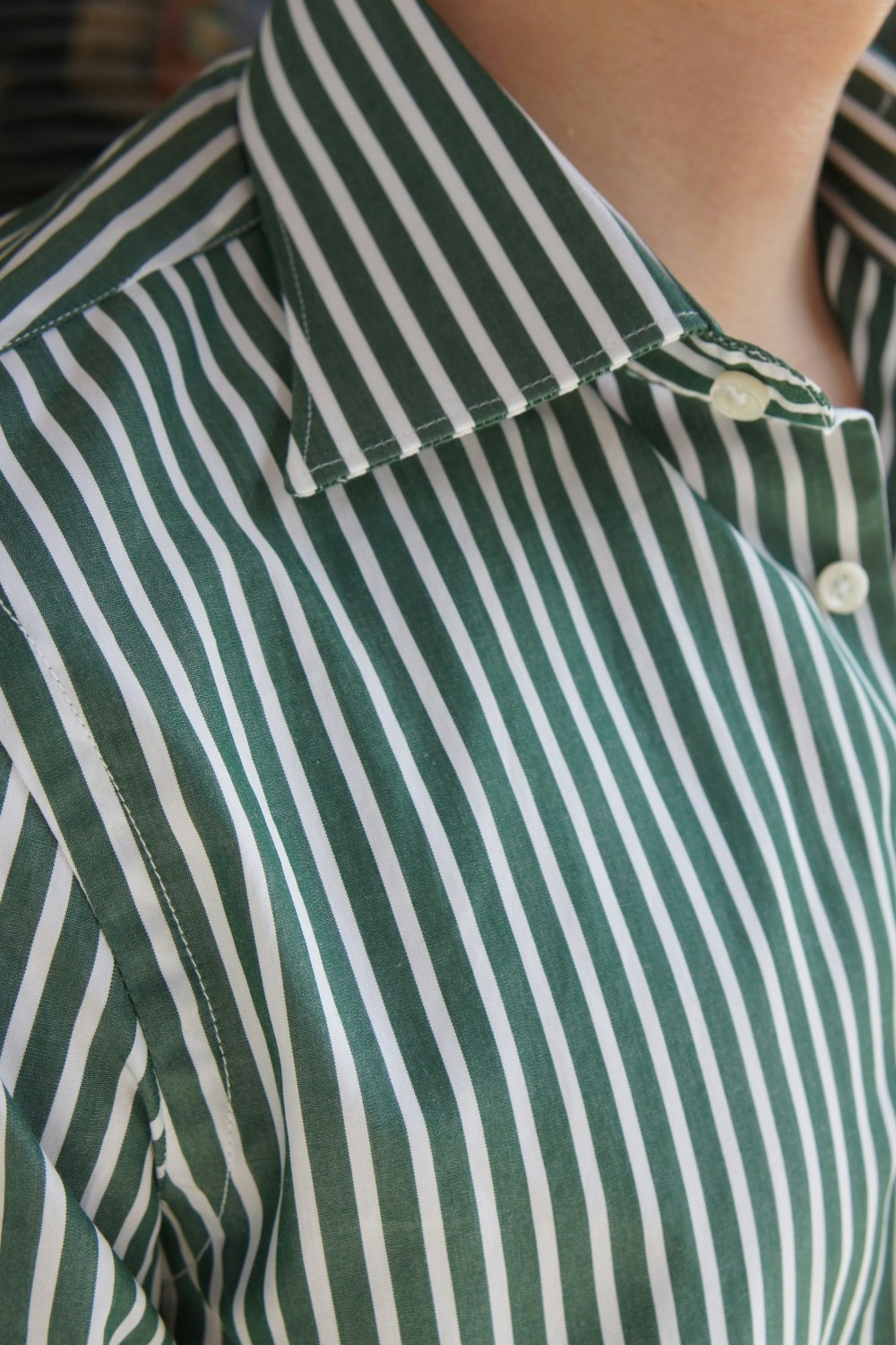 Striped Poplin Shirt - Turndown - Green/White
