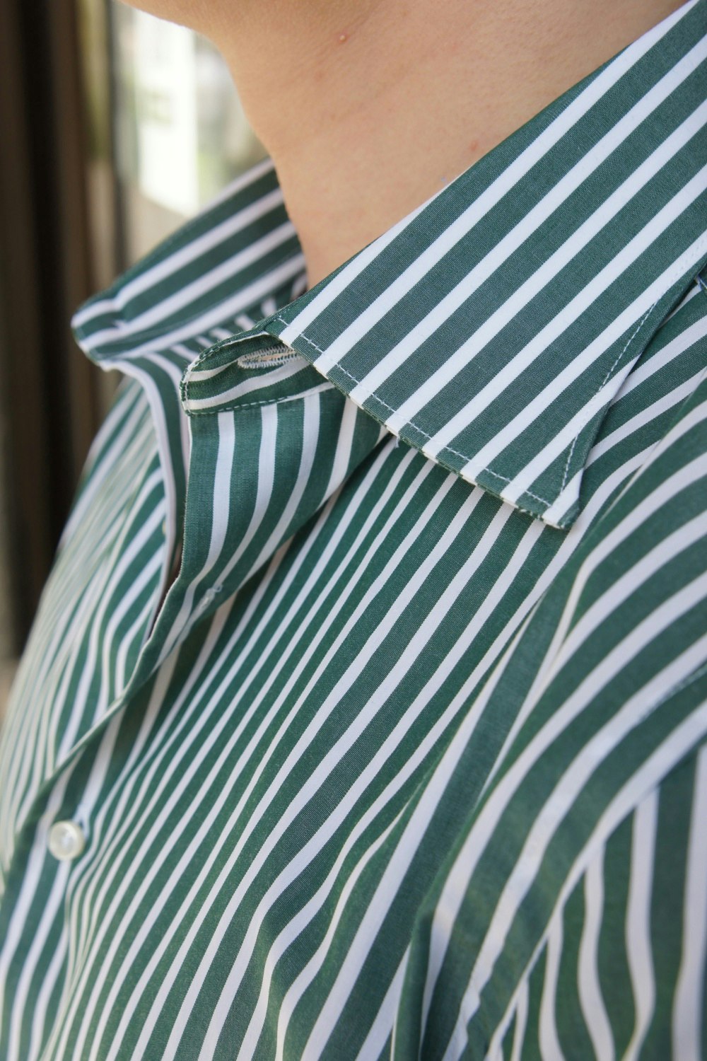Striped Poplin Shirt - Turndown - Green/White